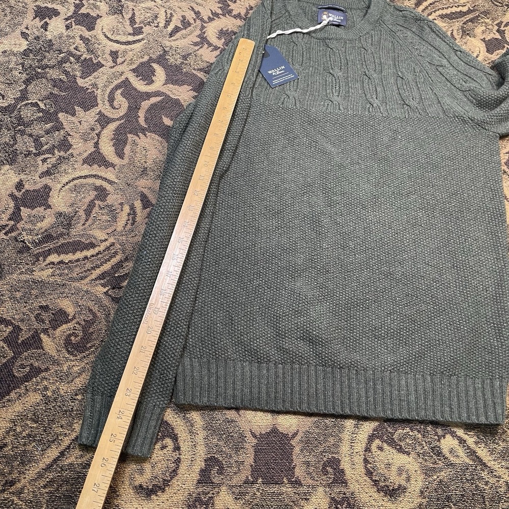 Wallin & Bros Sweater Mens Medium Green Crewneck 100% Lambswool Cable Knit New - Picture 7 of 10